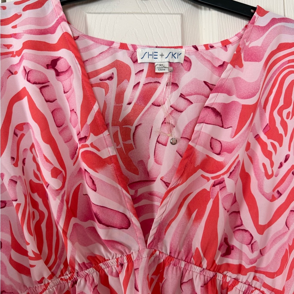 She and Sky Pink and Red Abstract Blouse - Picture 2 of 3